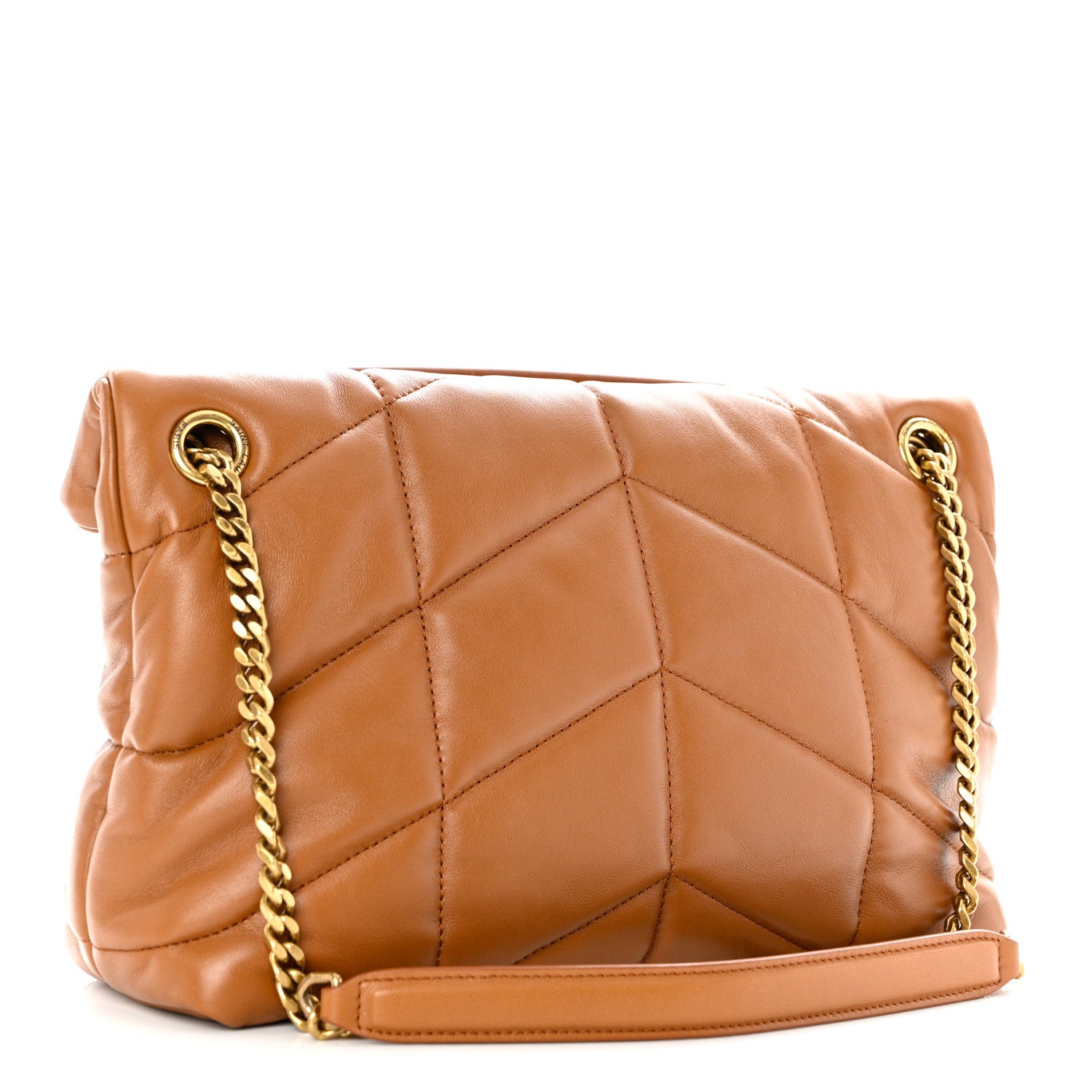 Saint Laurent Lambskin Quilted Small Loulou Puffer Monogram Chain Satchel Dark Honey 3 of 9