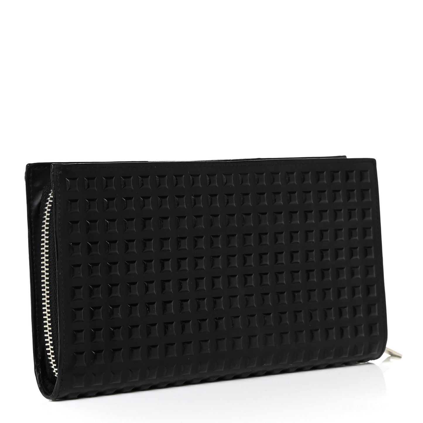 Calfskin Grid Embossed Zip Around Wallet Black