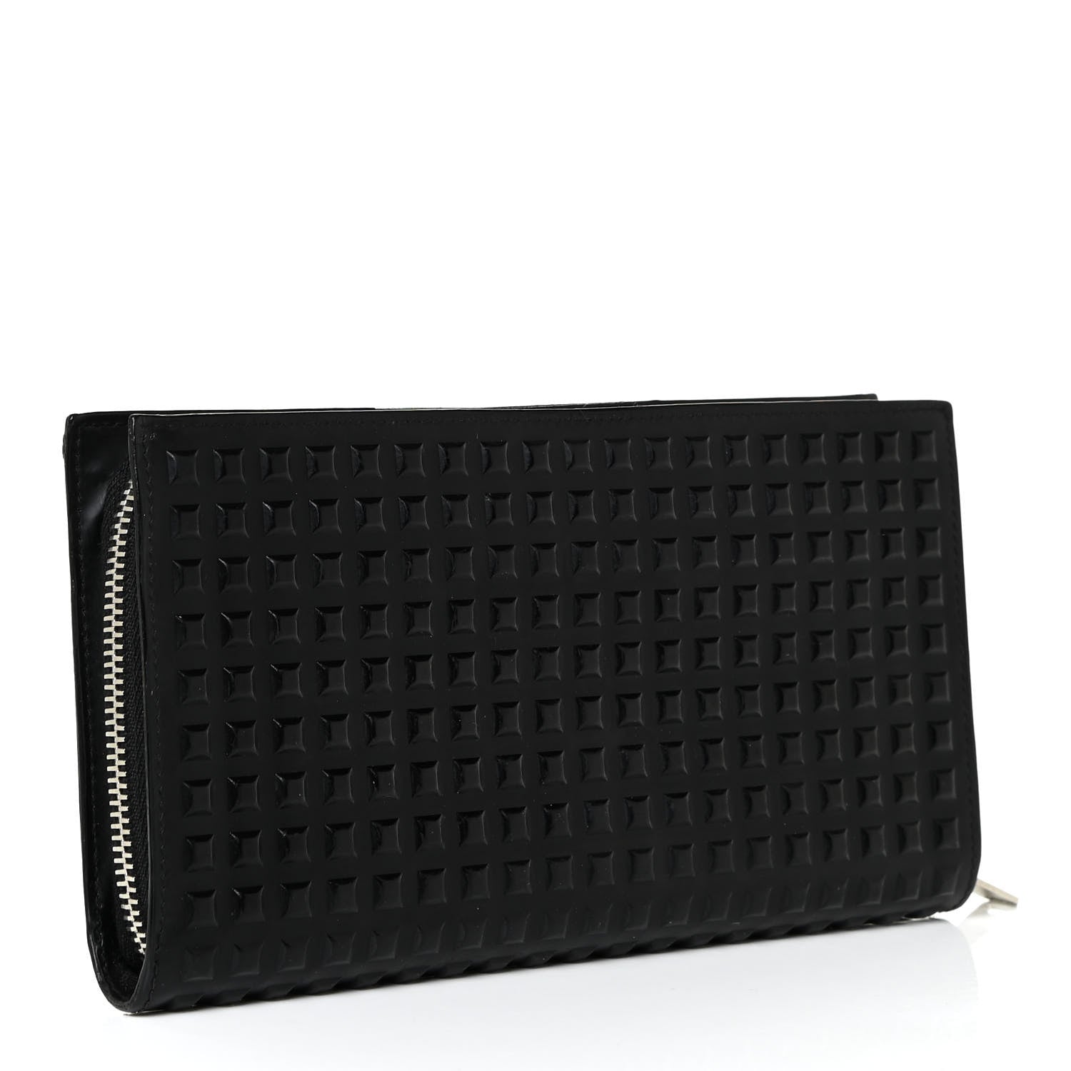 Balenciaga Calfskin Grid Embossed Zip Around Wallet Black 3 of 18