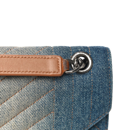 Saint Laurent Denim Mixed Matelasse Triquilt Medium Monogram Envelope Satchel Blue 11 of 15