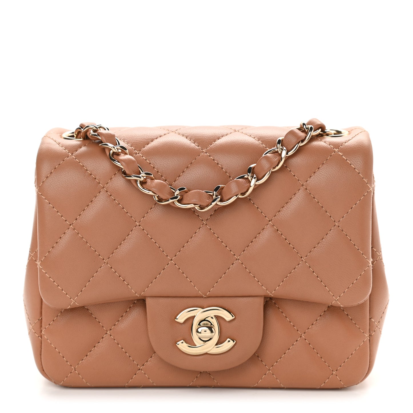 Lambskin Quilted Mini Square Flap Brown