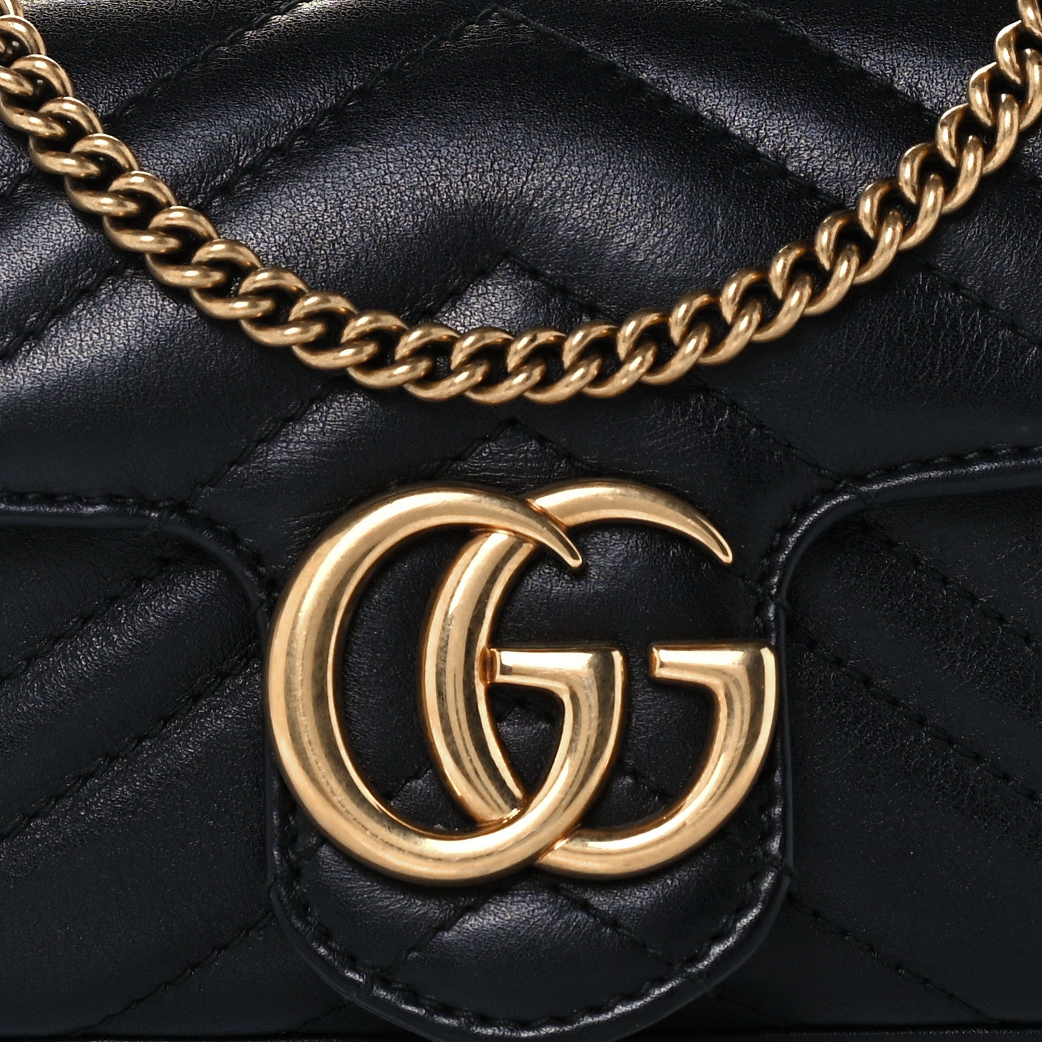 Gucci Calfskin Matelasse Super Mini GG Marmont Shoulder Bag Black 9 of 11