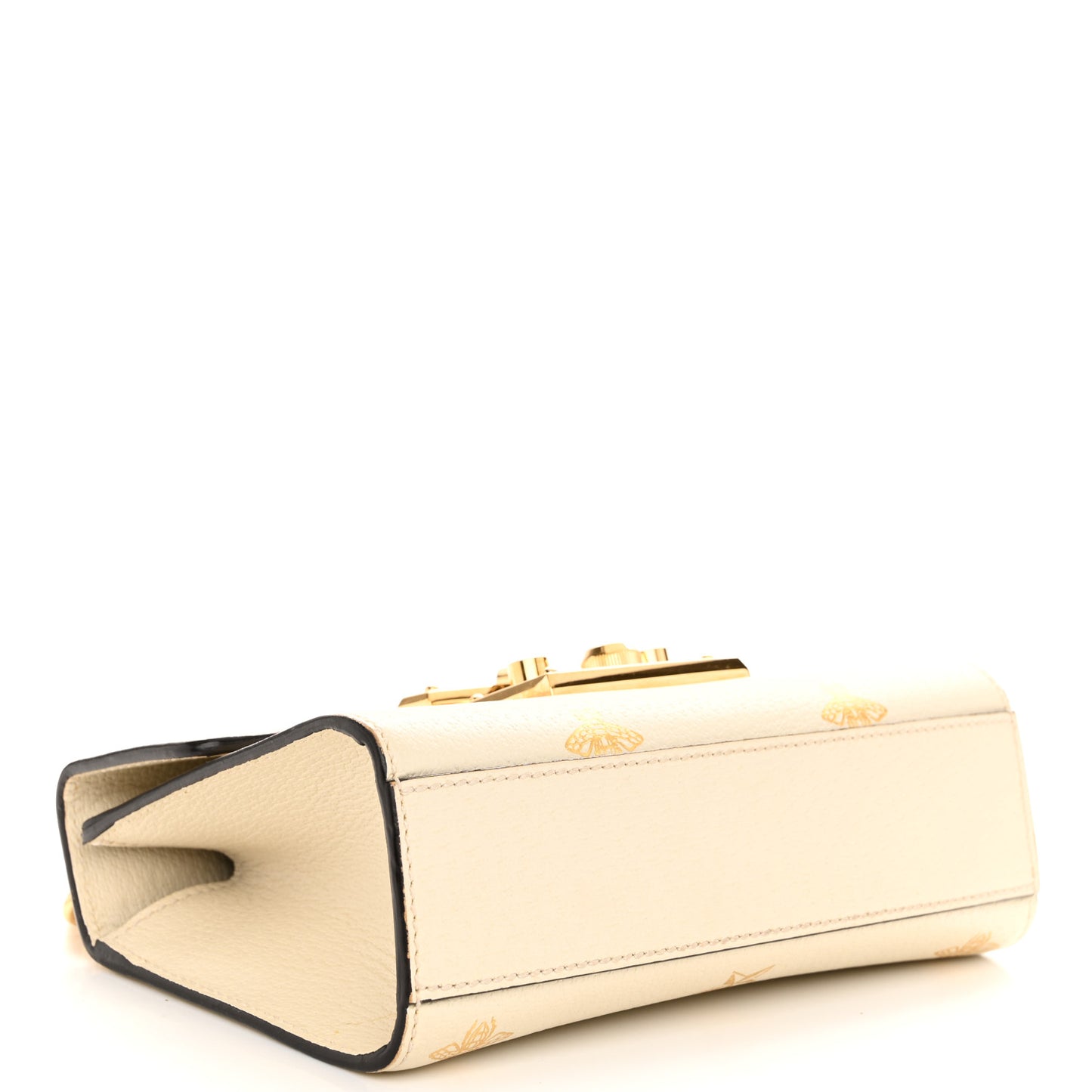 Grained Calfskin Bee Star Small Padlock Shoulder Bag White