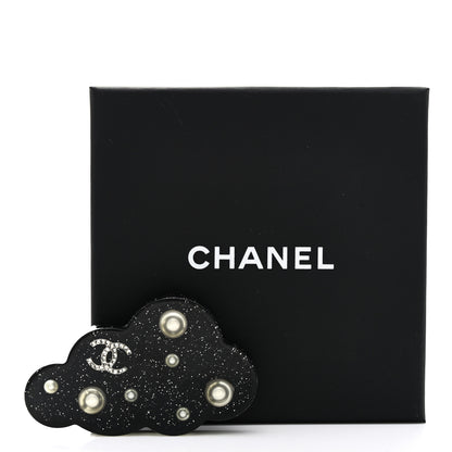 Chanel Glittered Resin Crystal Pearl CC Cloud Brooch Black Silver 4 of 4
