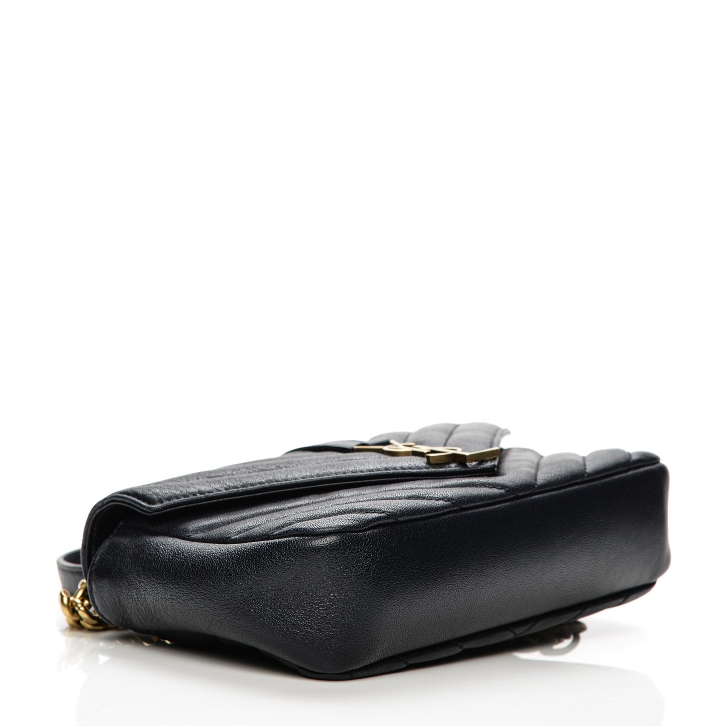Sheepskin Matelasse Chevron Monogram College Chain Wallet Deep Marine