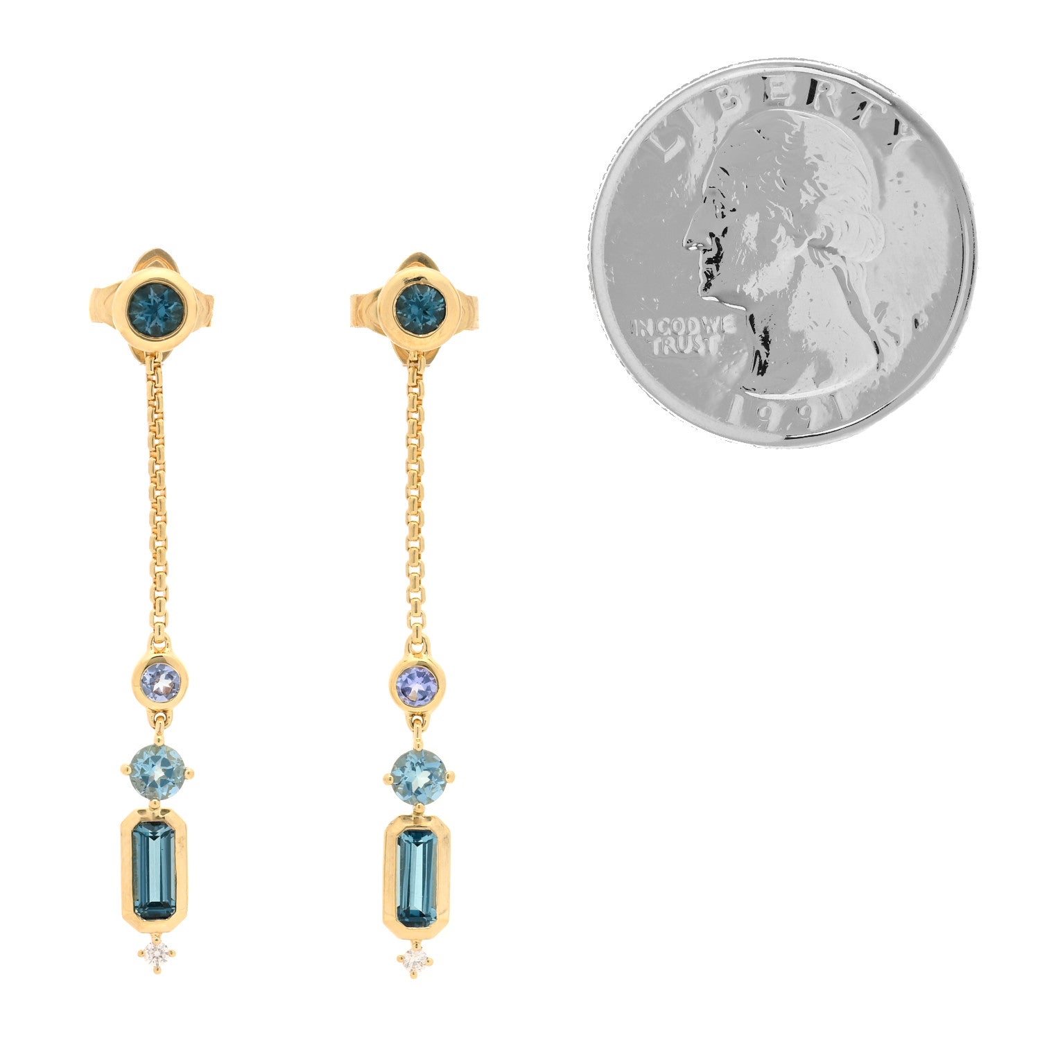 David Yurman 18K Yellow Gold Diamond Hampton Blue Topaz Aquamarine Tanzanite Novella Drop Earrings 2 of 4