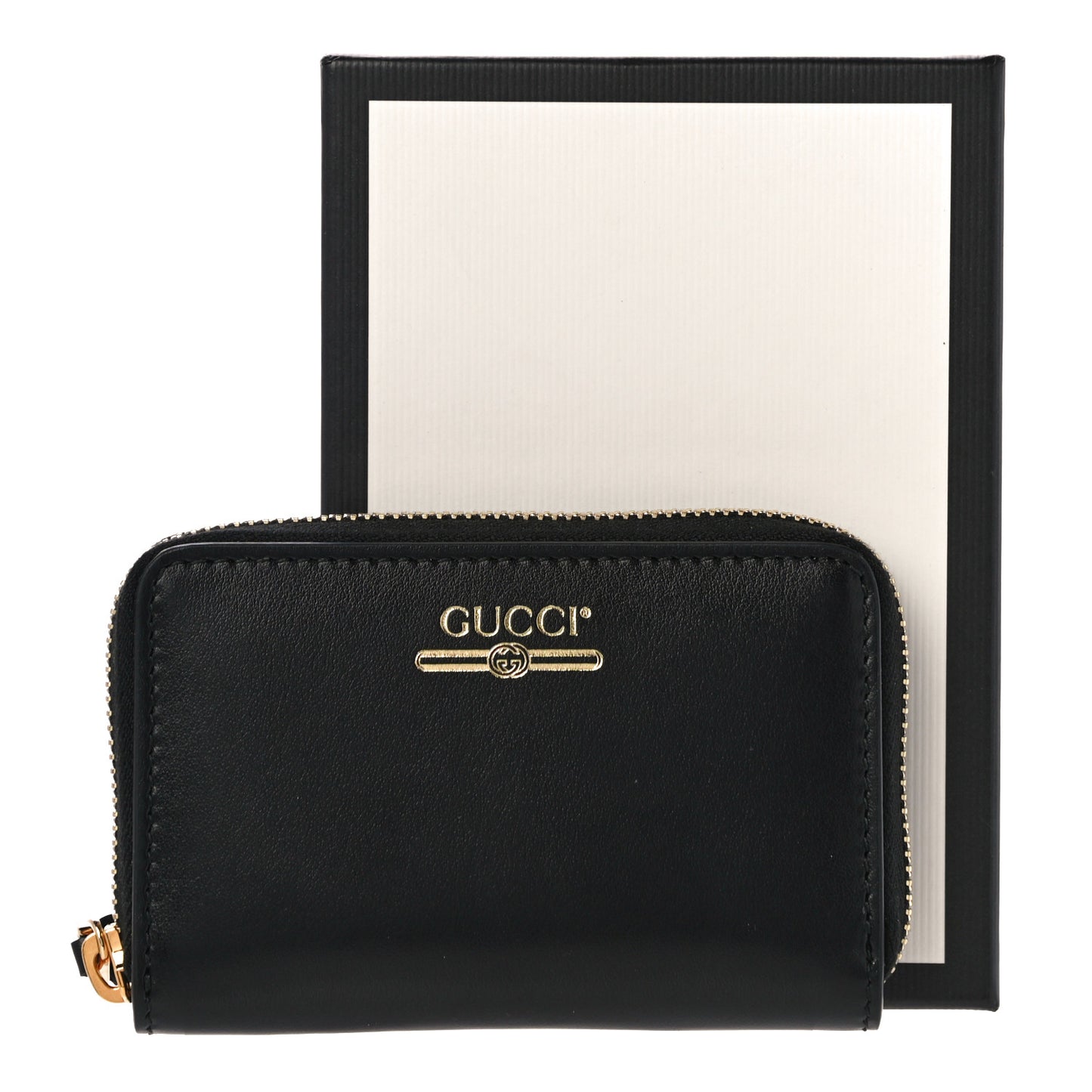 Plutone Calfskin Logo Zip Around Card Case Black