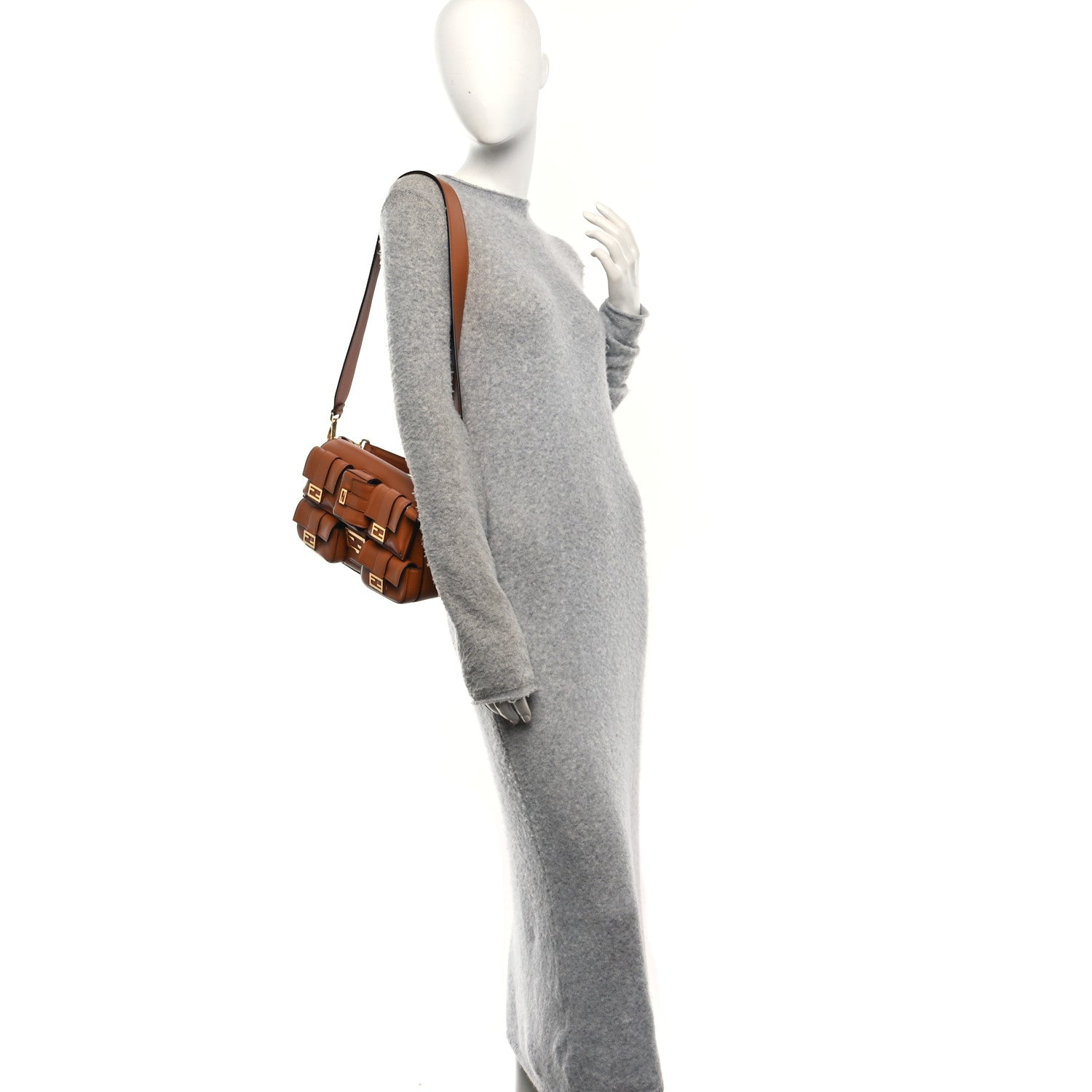 Fendi Shiny Nappa Multipocket Baguette Brandy 2 of 10