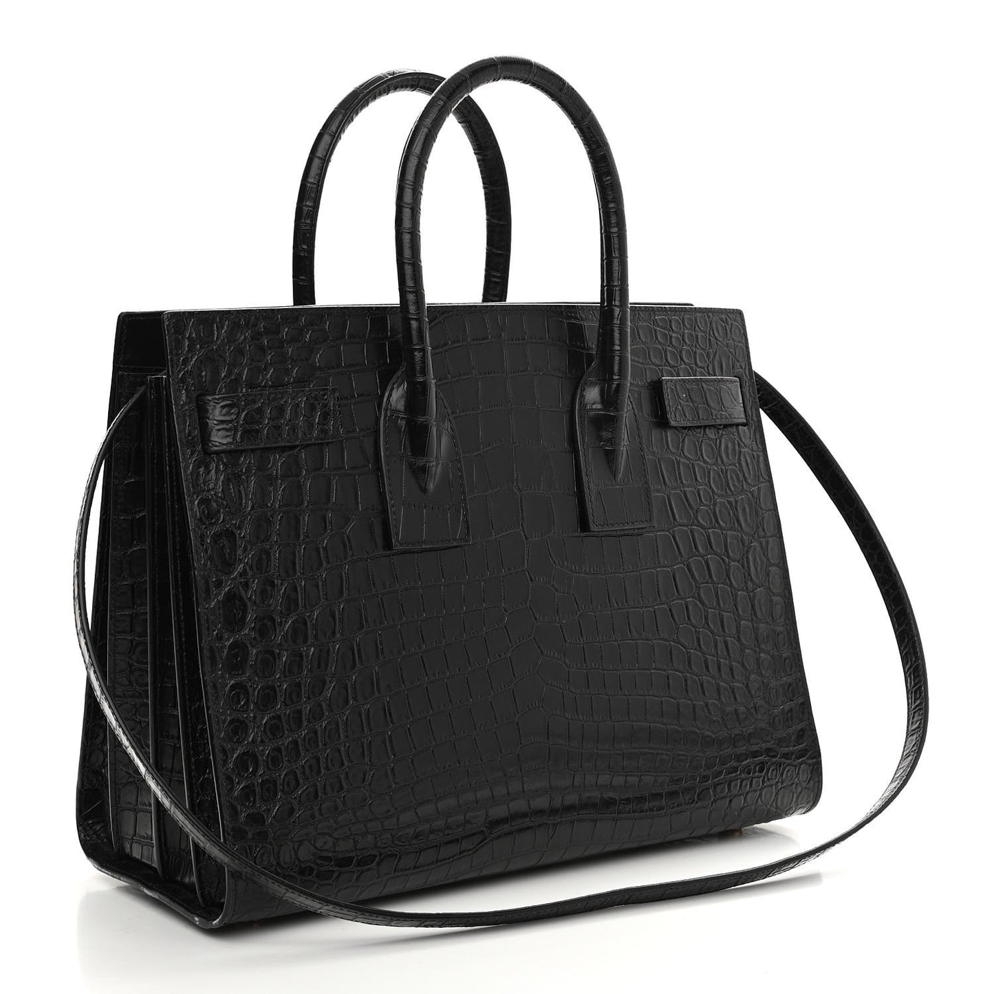 Calfskin Crocodile Embossed Small Sac de Jour Black