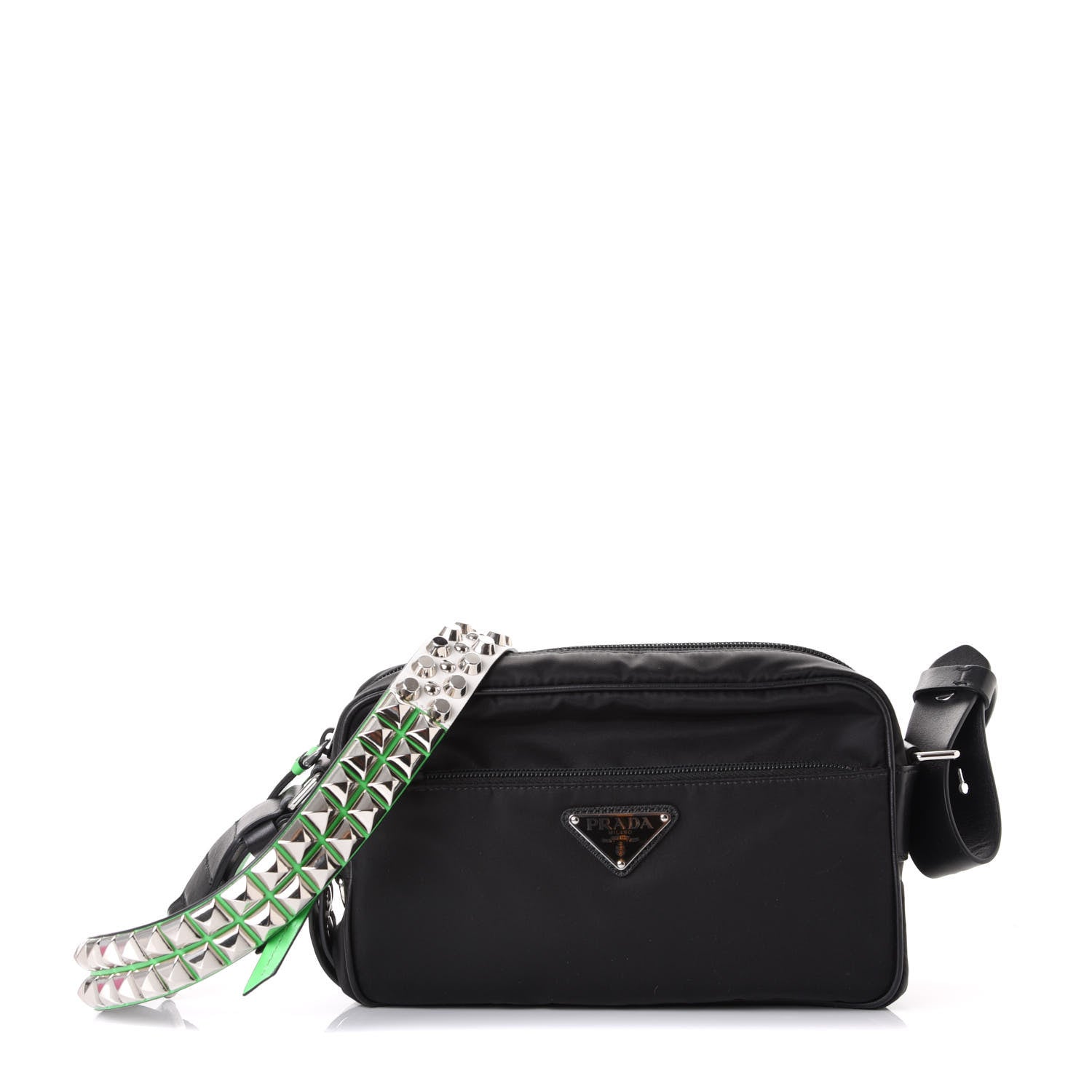 Prada Tessuto Nylon Studded New Vela Shoulder Bag Black Verde 2 of 10
