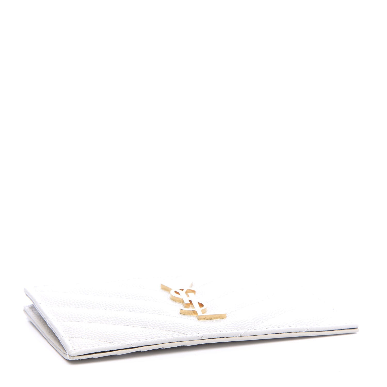 Saint Laurent Grain De Poudre Matelasse Chevron Monogram Fragments Zippered Card Case White 4 of 7