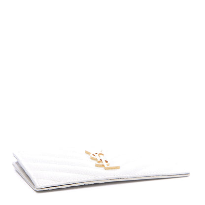 Saint Laurent Grain De Poudre Matelasse Chevron Monogram Fragments Zippered Card Case White 4 of 7