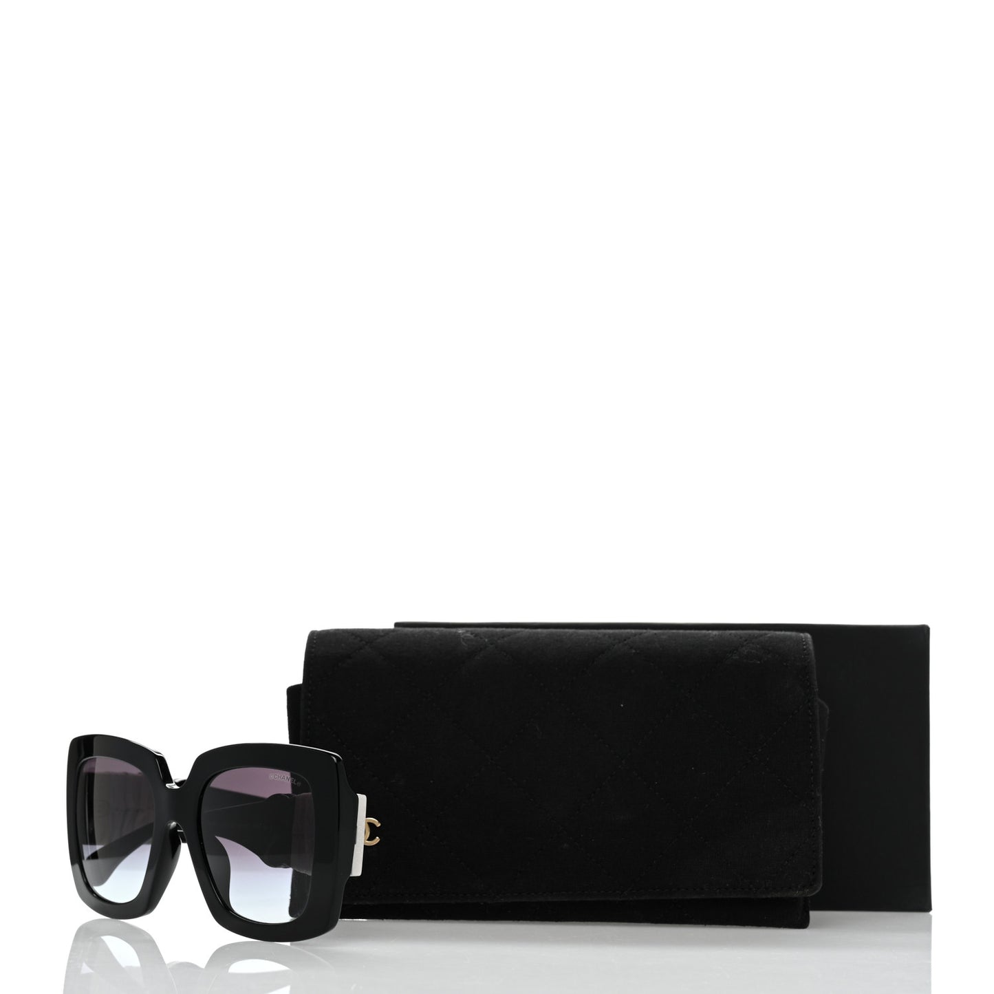 Acetate Calfskin Square Sunglasses 5474-Q-A Black White
