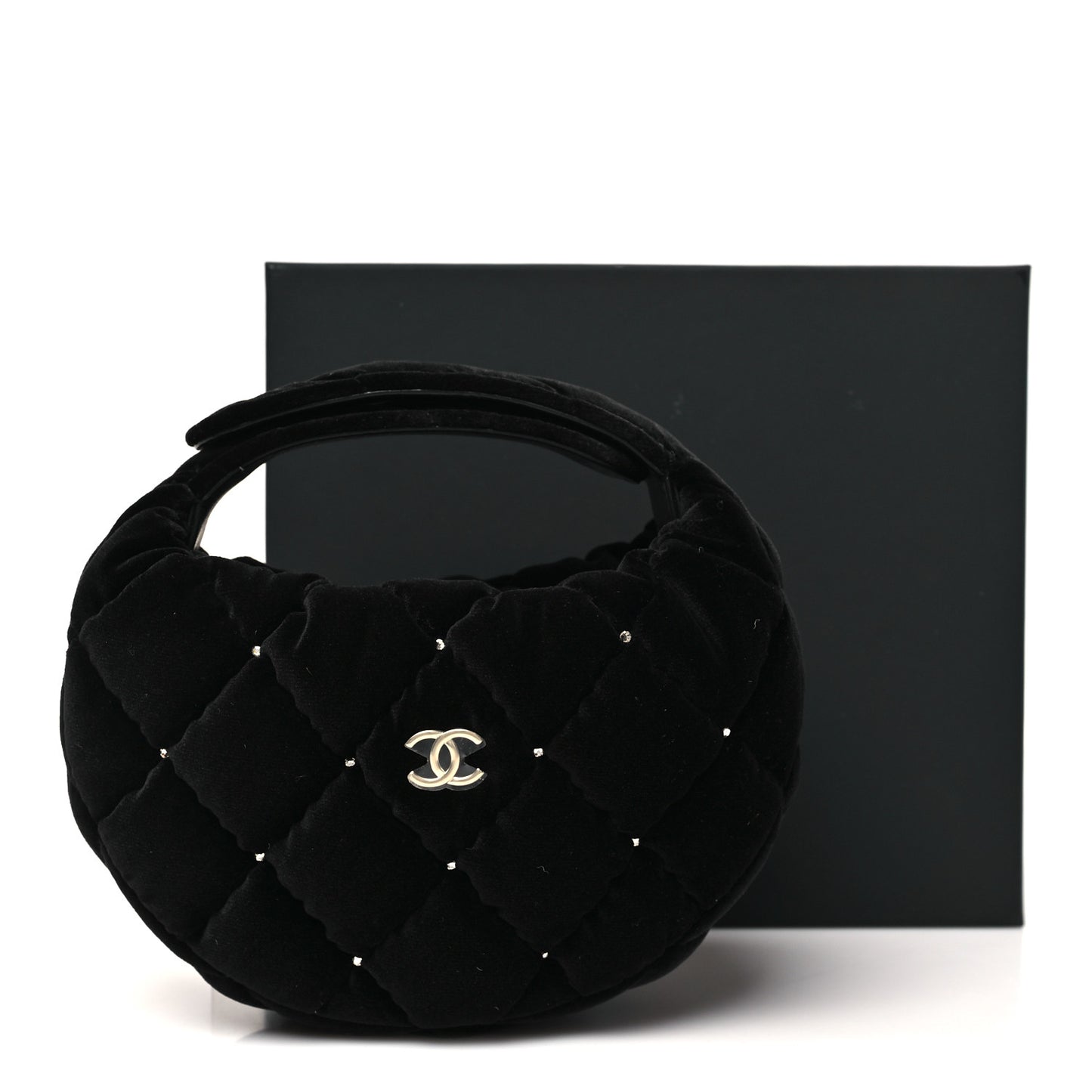 Velvet Diamanté Quilted Pocket Pouch Hobo Black