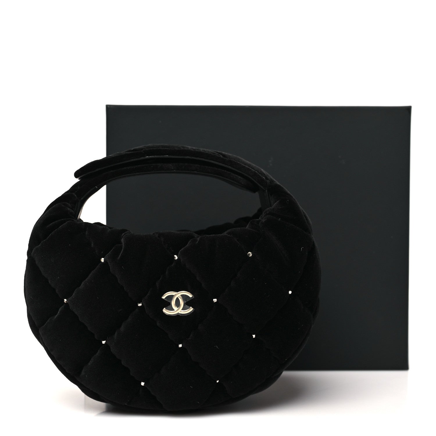 Chanel Velvet Diamanté Quilted Pocket Pouch Hobo Black 12 of 12