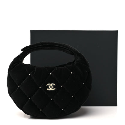 Chanel Velvet Diamanté Quilted Pocket Pouch Hobo Black 12 of 12