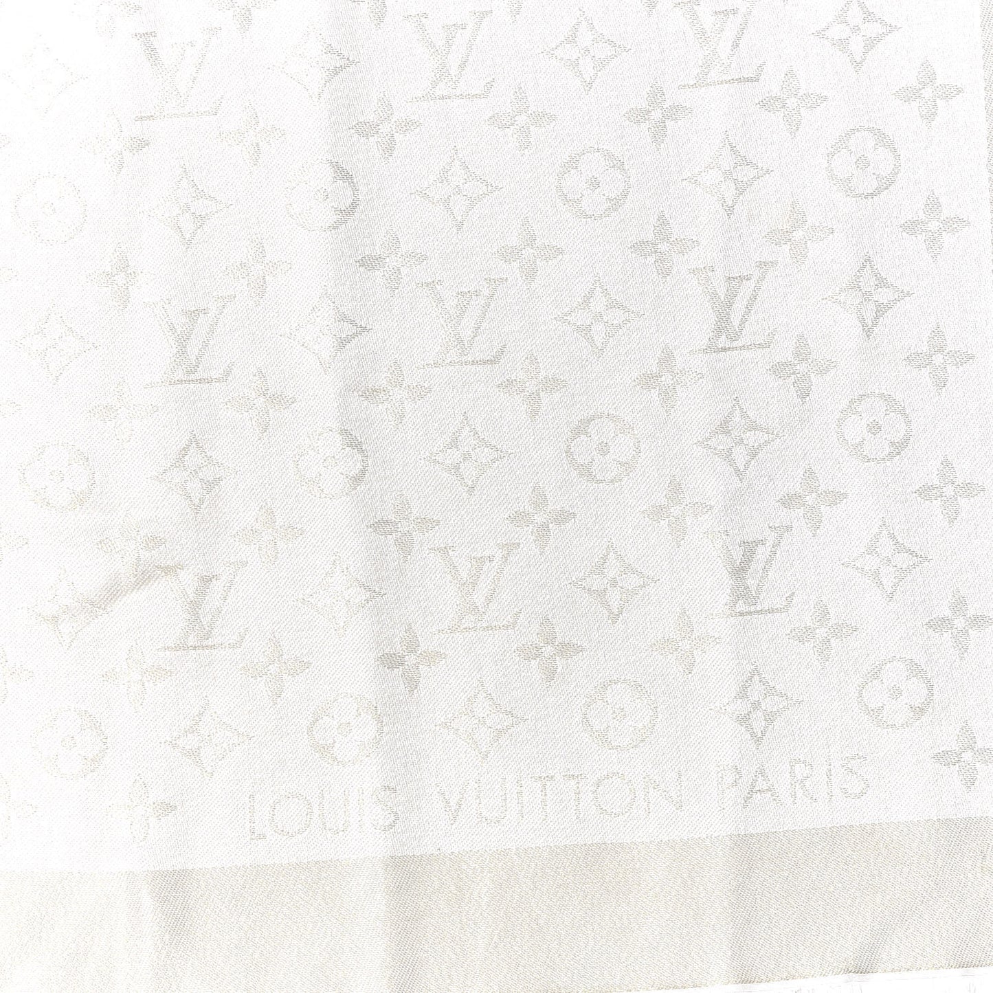 Silk Wool Monogram Shine Shawl White