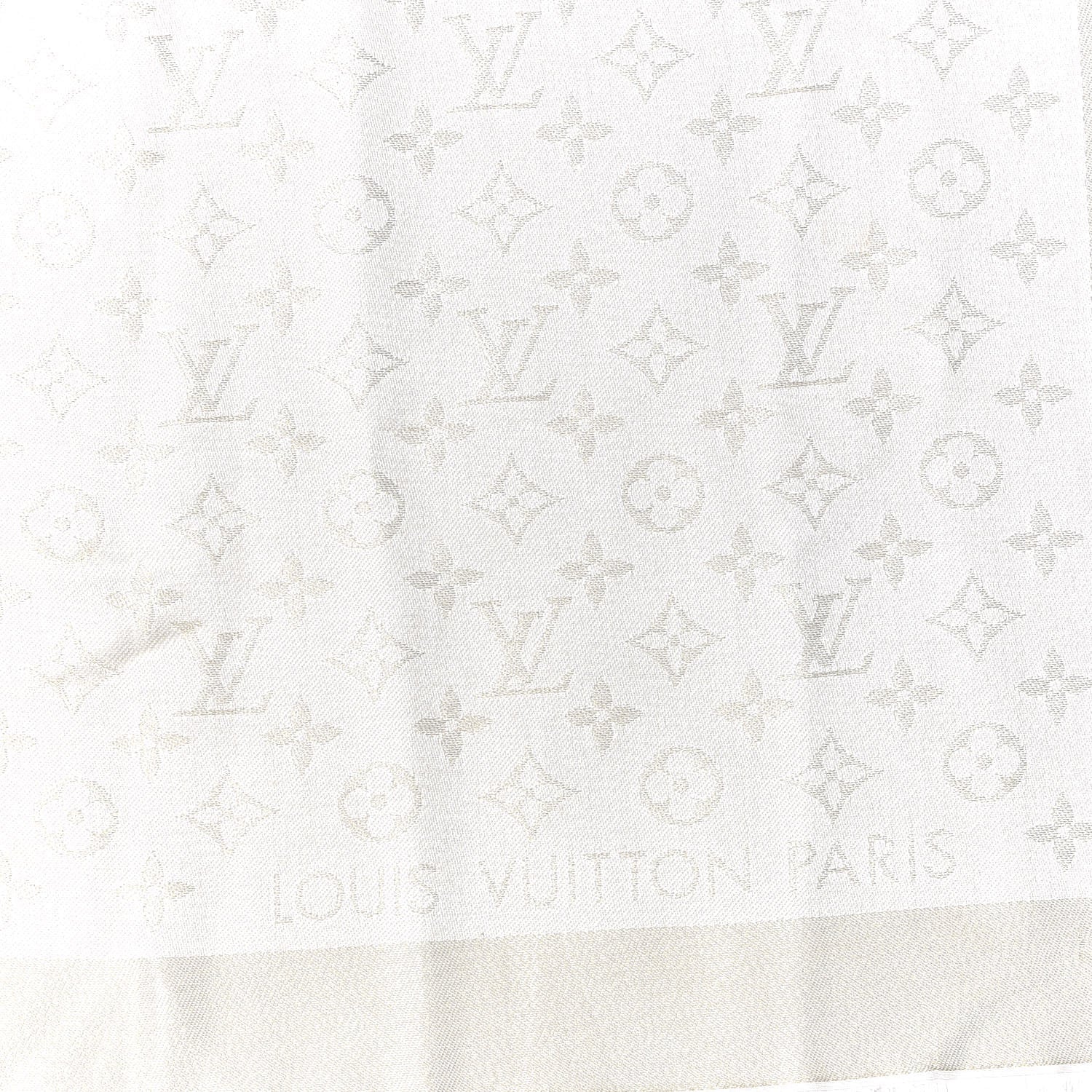 Louis Vuitton Silk Wool Monogram Shine Shawl White 2 of 3