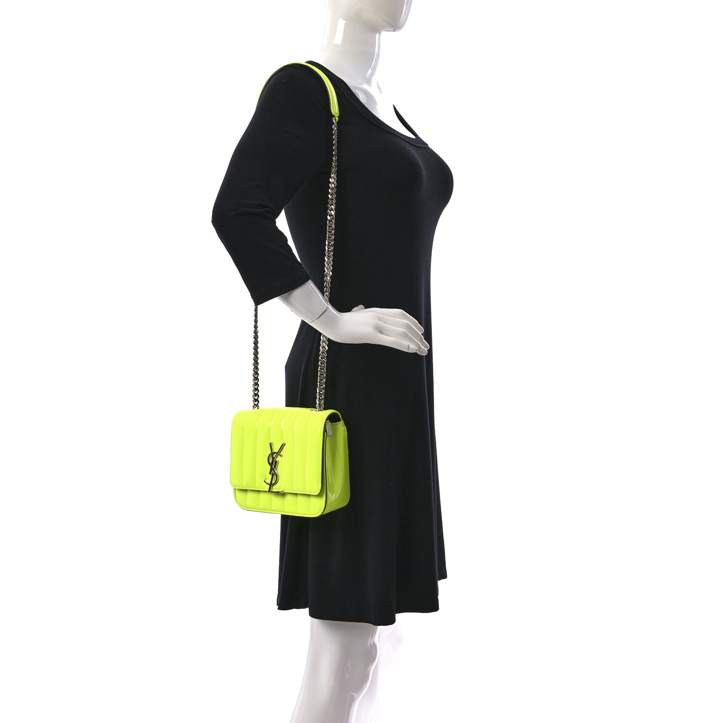 Patent Matelasse Monogram Small Vicky Chain Bag Neon Yellow