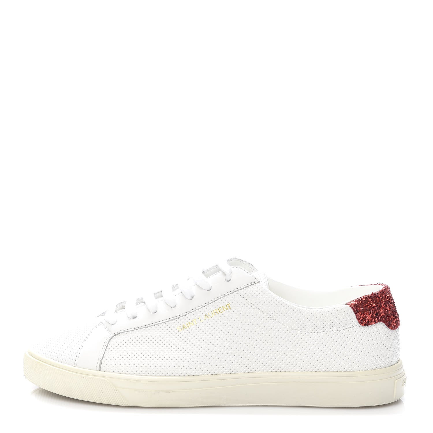 Saint Laurent Perforated Calfskin Glitter Andy Low Top Sneakers 37 White Red 1 of 9
