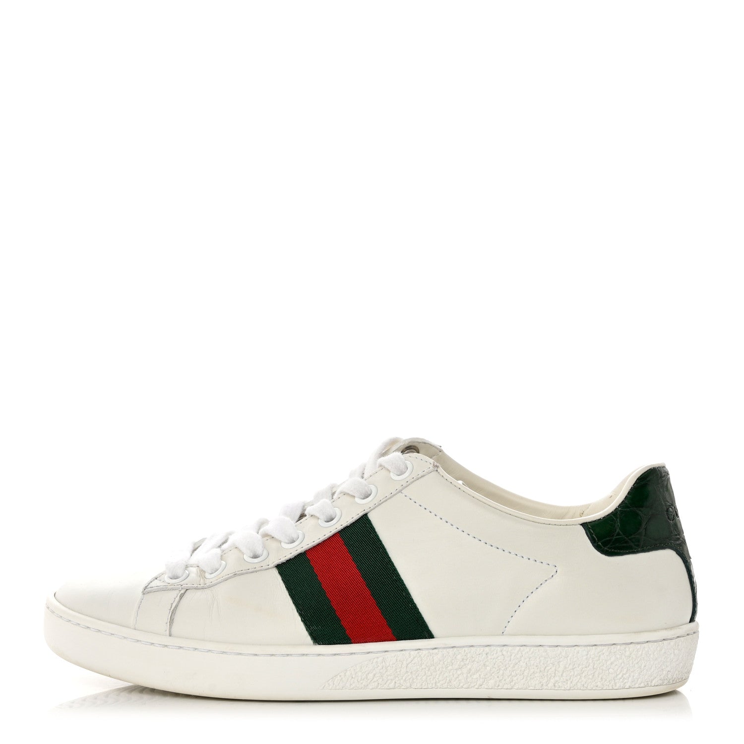 Gucci Calfskin Crocodile Web Womens Ace Sneakers 36 White Green 1 of 9