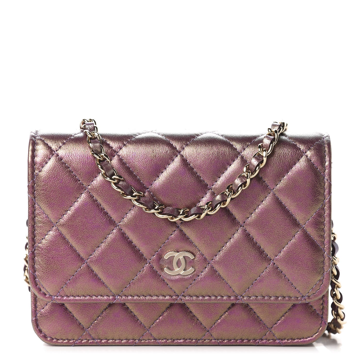 Chanel Iridescent Lambskin Quilted Mini Wallet On Chain WOC Purple 1 of 9