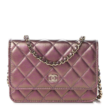 Chanel Iridescent Lambskin Quilted Mini Wallet On Chain WOC Purple 1 of 9