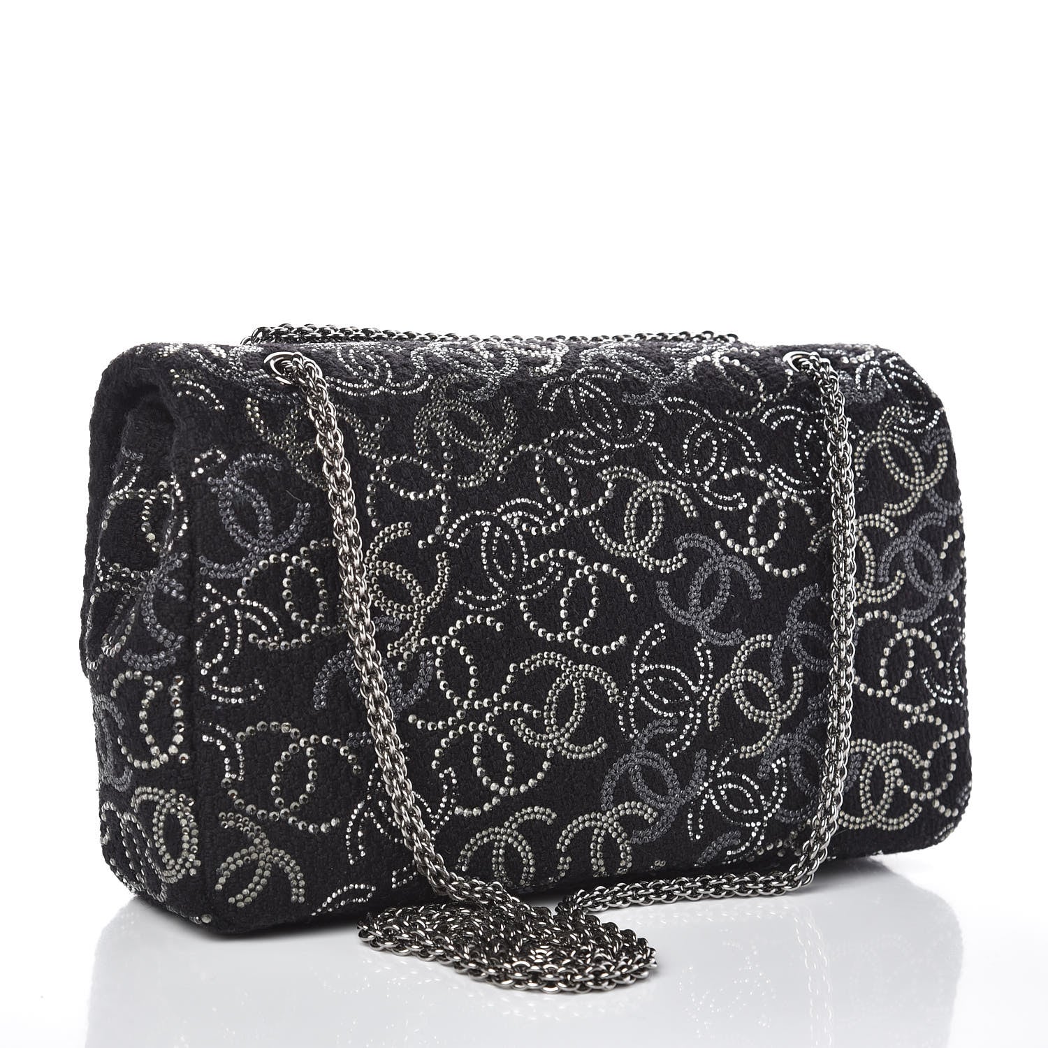 Chanel Tweed Strass Medium Pudong Double Flap Black 3 of 10