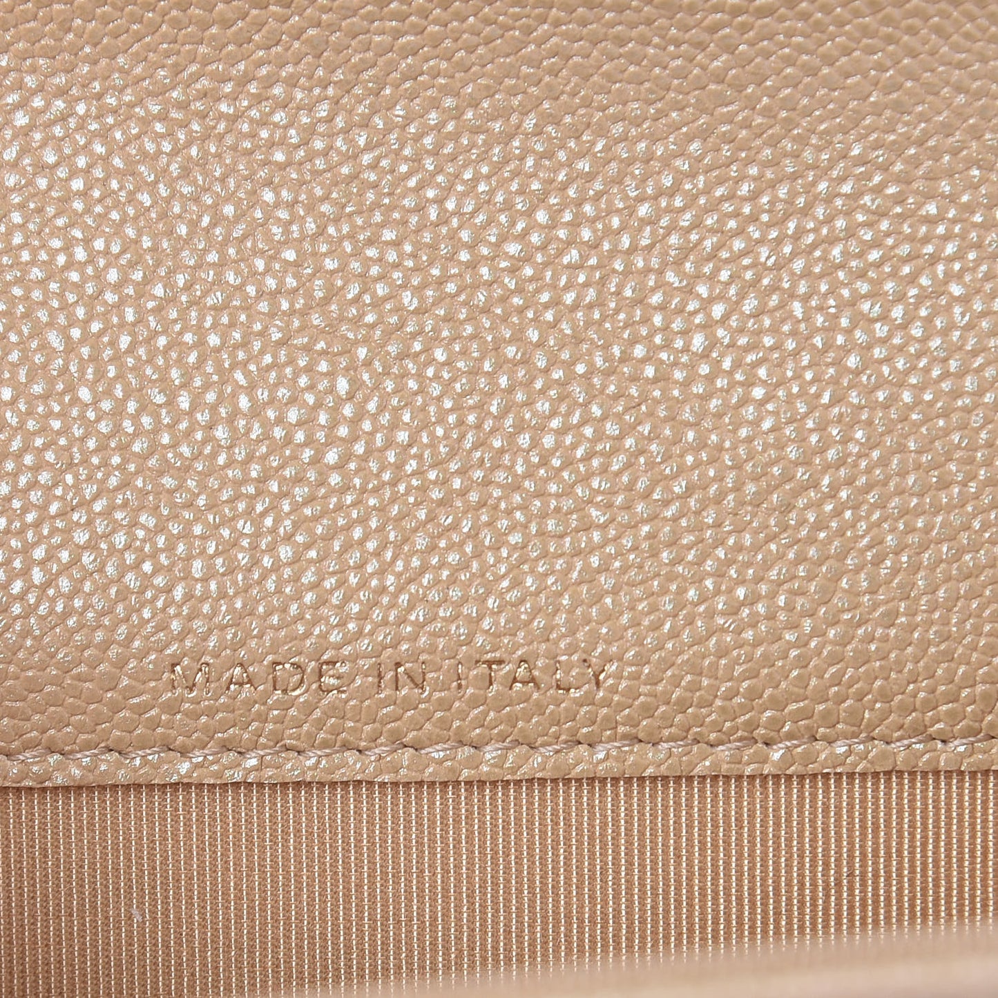 Iridescent Caviar Quilted Flap Card Holder Beige