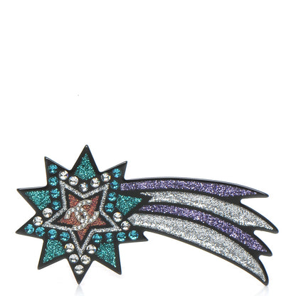 Chanel Glitter Resin CC Shooting Star Brooch Black Purple Green 1 of 5