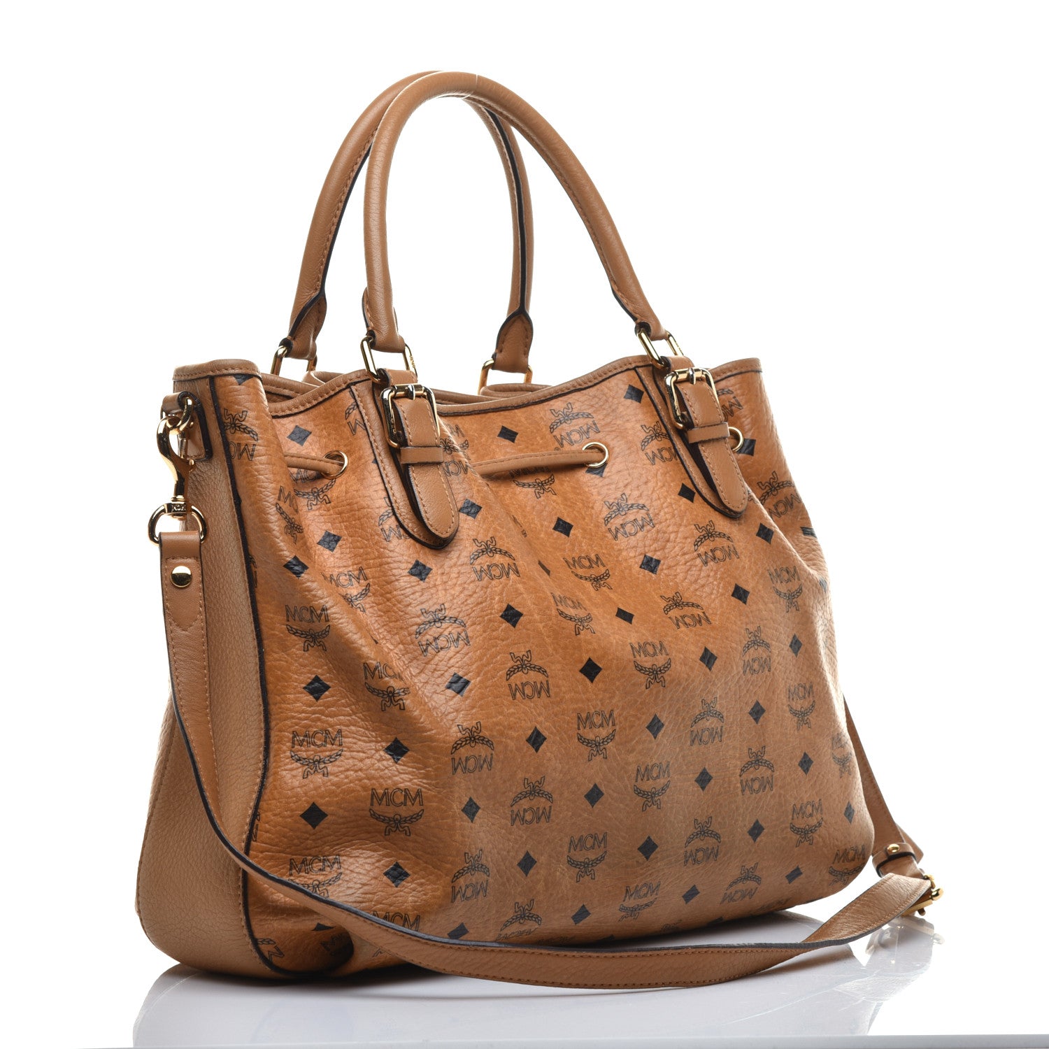 MCM Visetos Medium Drawstring Shopper Cognac 3 of 9