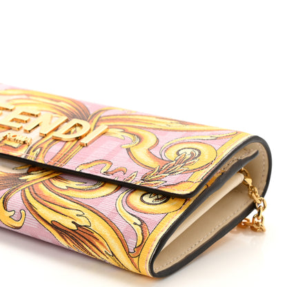 Fendi X VERSACE Glazed Fabric Fendace FF Baroque Continental Wallet On Chain Gold White Rosa 7 of 7