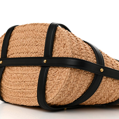 Saint Laurent Raffia Calfskin Caged Tote Naturale Black 9 of 9