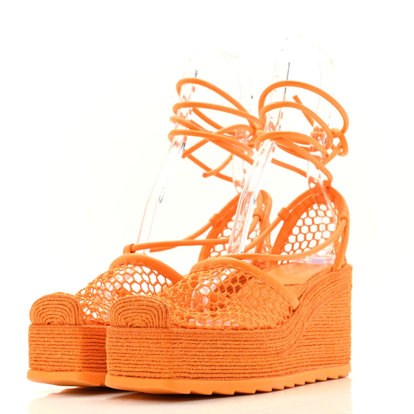 Mesh Lambskin Sporty Web Stretch Ankle Tie Espadrilles 39 Tangerine