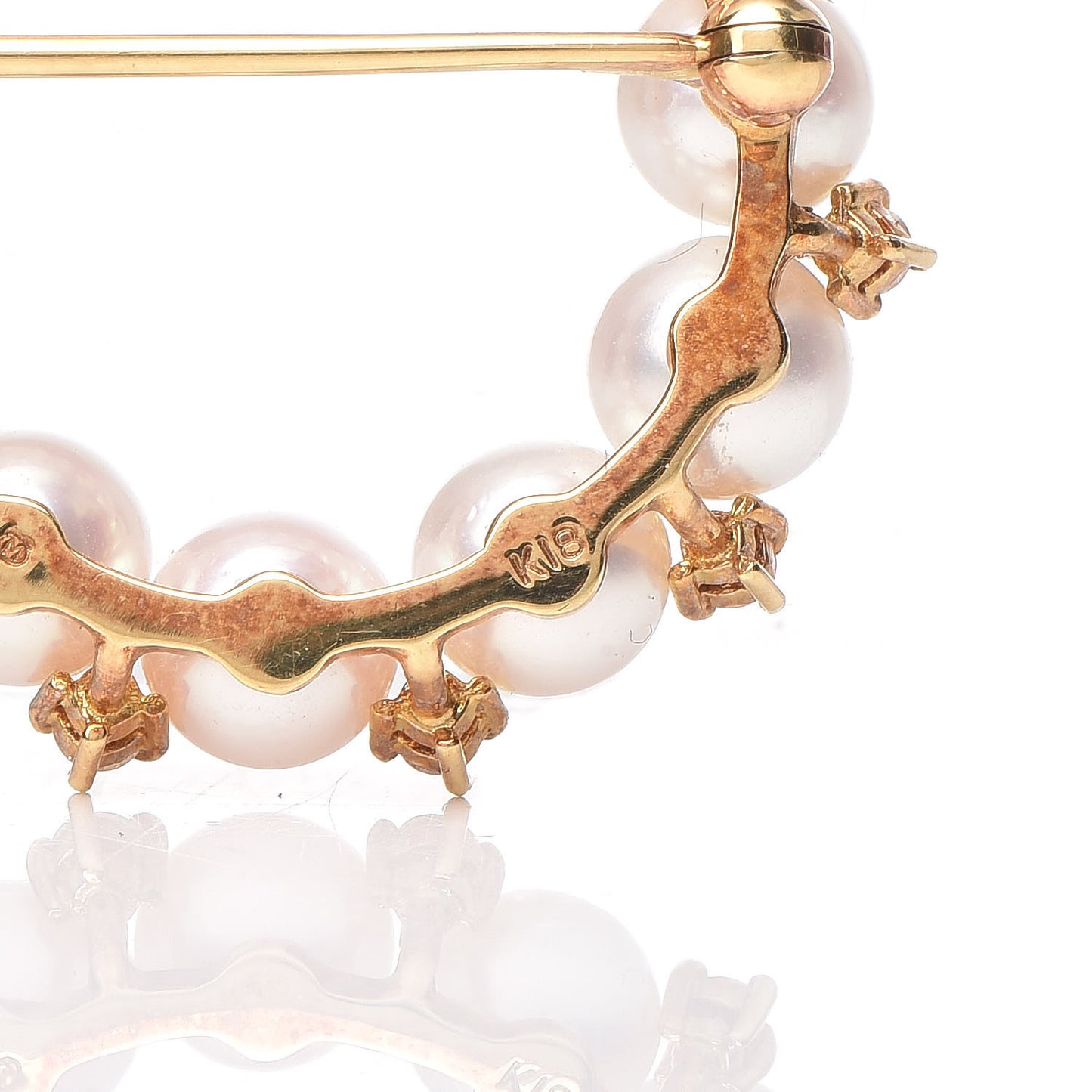 18K Yellow Gold Diamond Akoya Pearl Circle Brooch