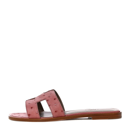 Hermes Ostrich Oran Sandals 37.5 Rouge Blush 1 of 14