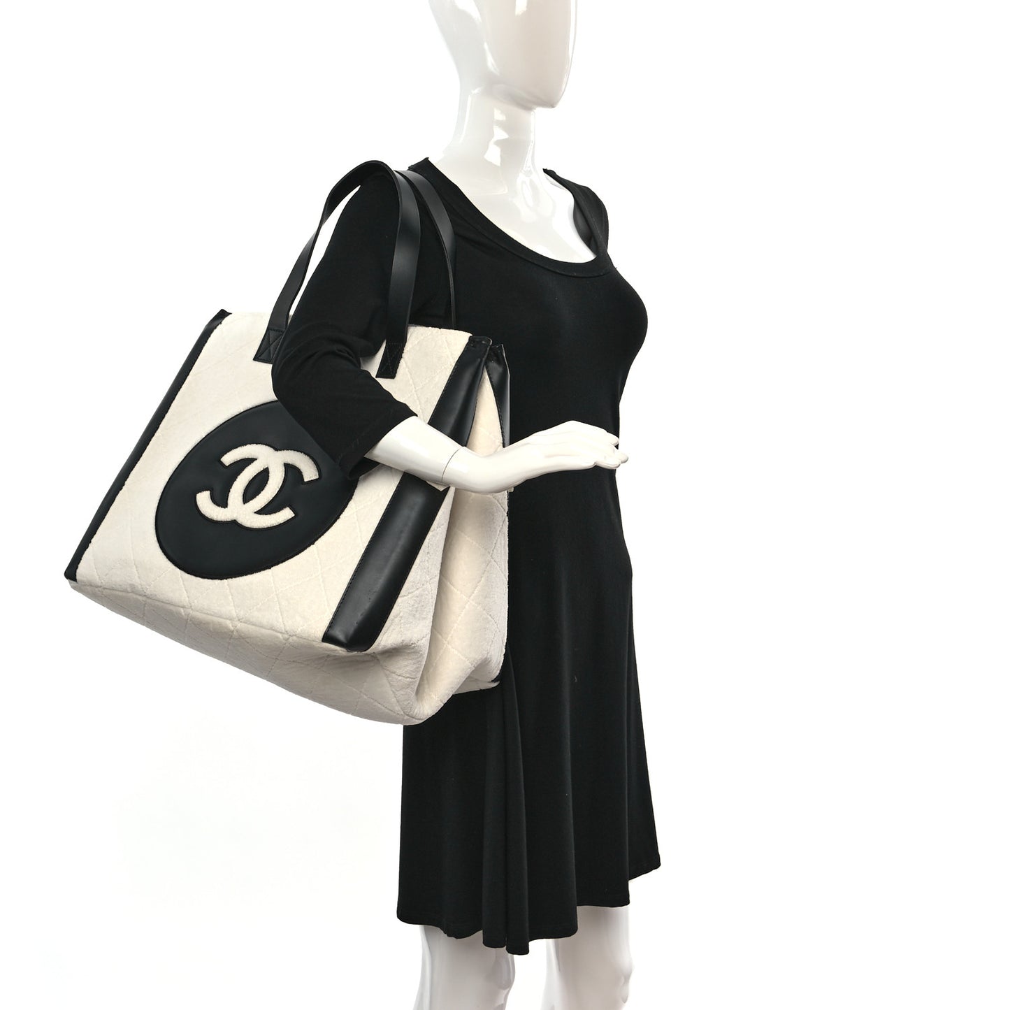 Cotton Lambskin Quilted CC Tote White Black