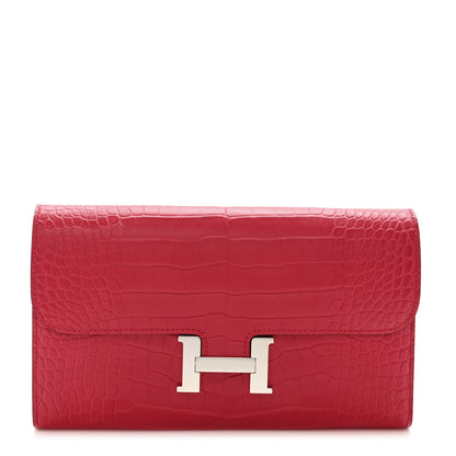 Hermes Matte Alligator Constance Long Wallet Rose Extreme 1 of 8