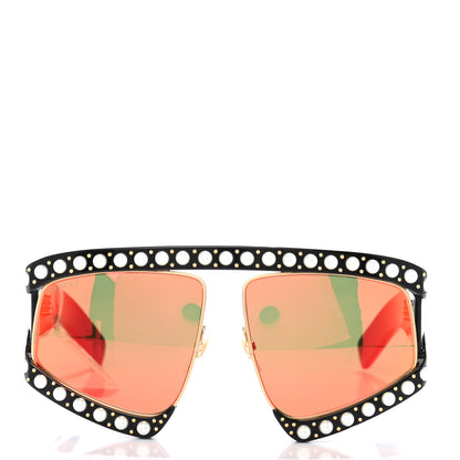 Gucci Acetate Pearl Rectangular Frame Sunglasses GG0234S Black Orange 2 of 7