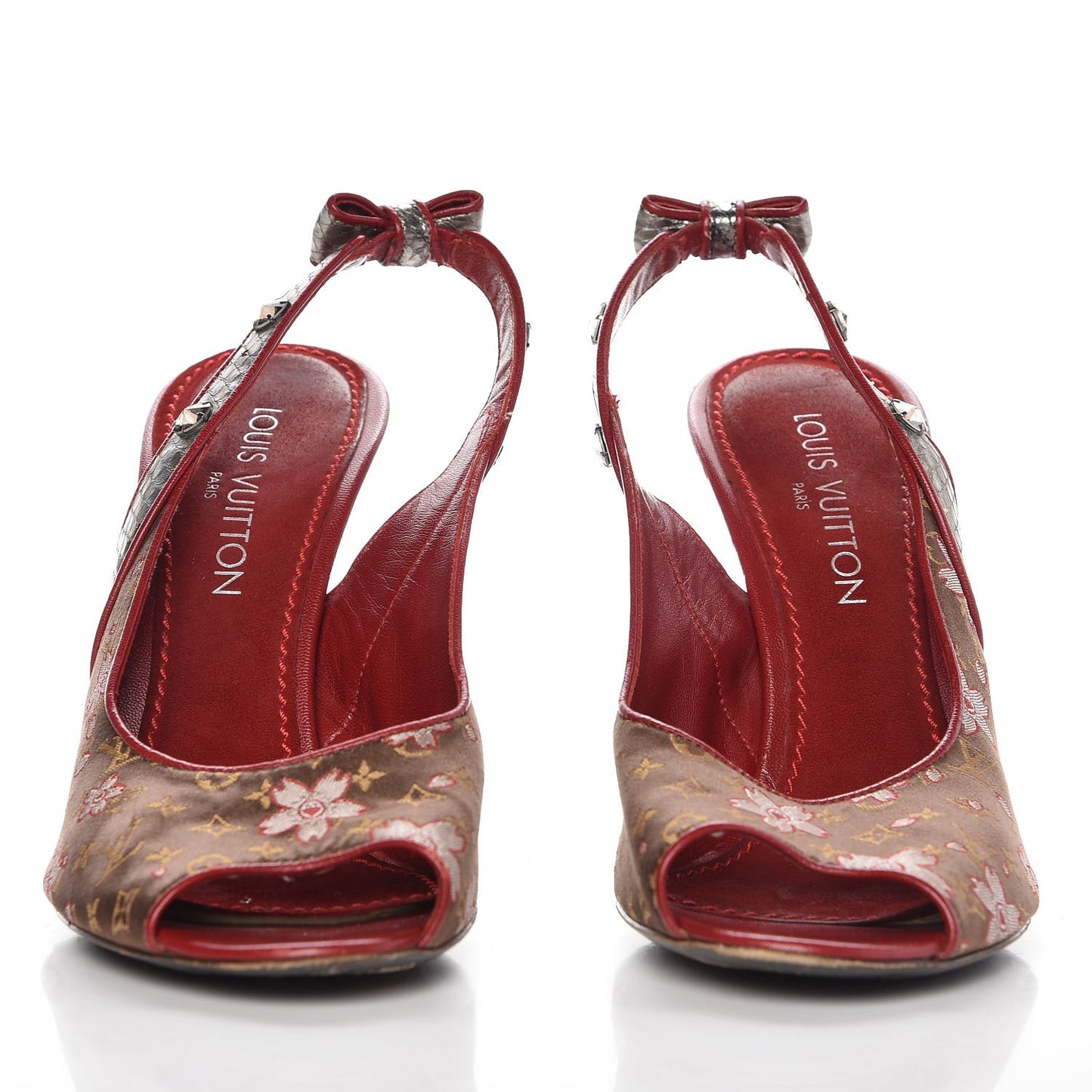 Satin Monogram Cherry Blossom Slingback Pumps 40 Red
