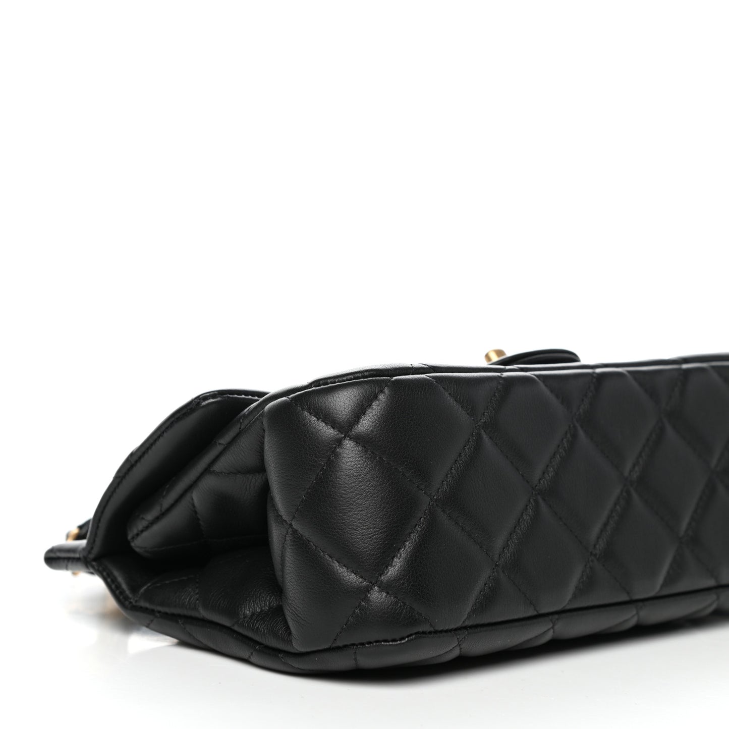 Calfskin Quilted Small Lady Handle Clutch With Chain Black