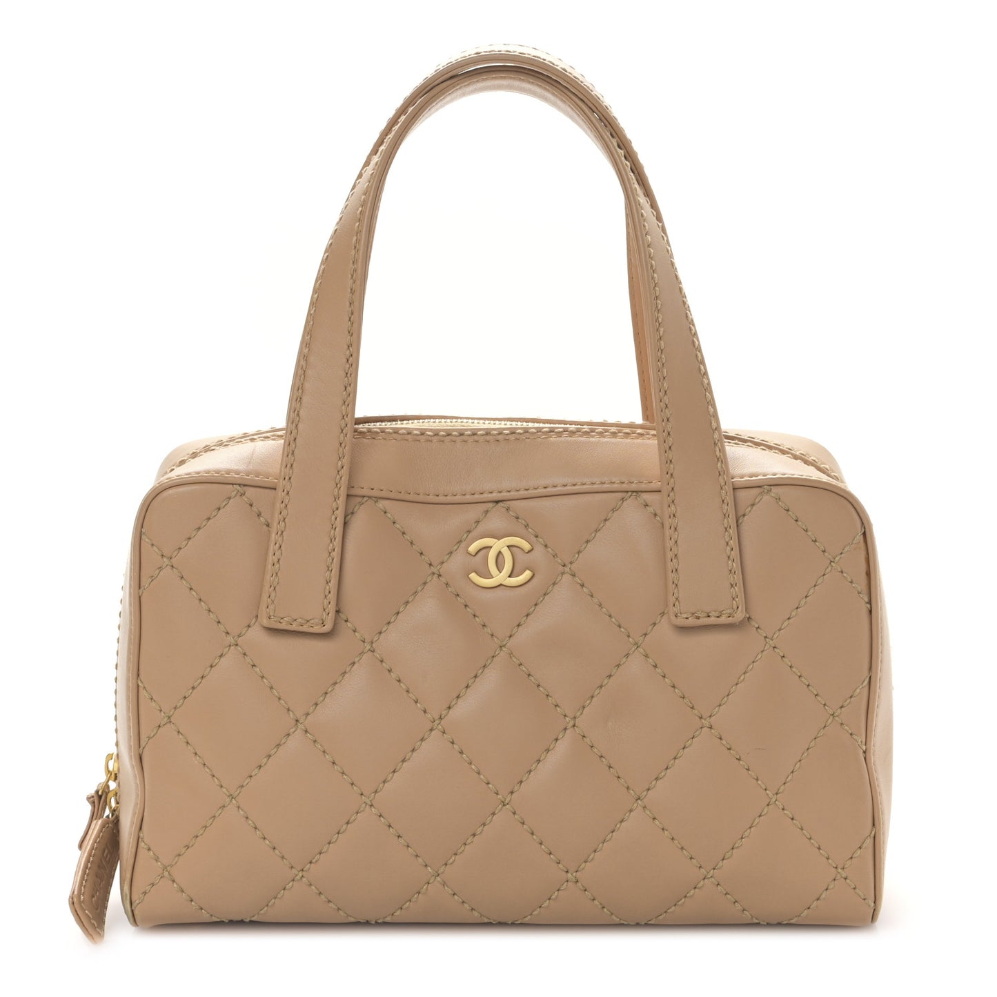 Calfskin Wild Stitch Top Handle Bag Beige