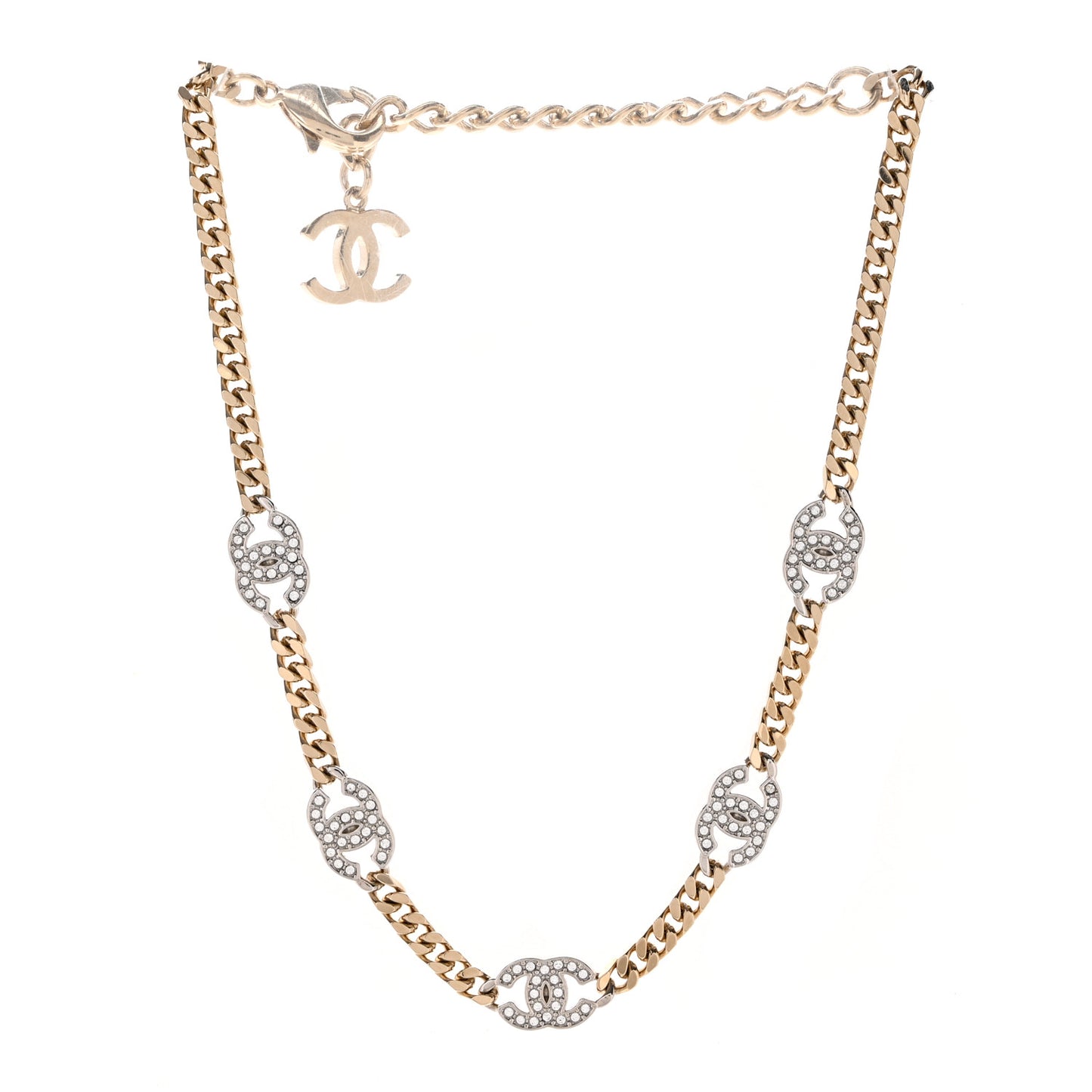 Crystal Chain CC Link Choker Gold Silver