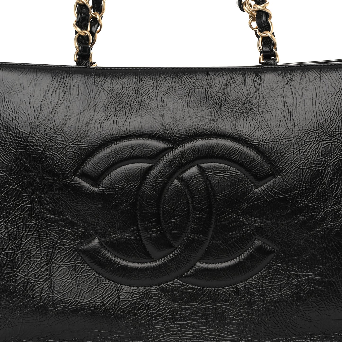 Shiny Aged Calfskin Shopping Bag Black