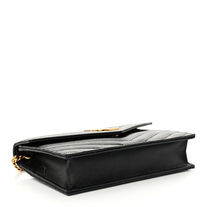 Saint Laurent Grain De Poudre Matelasse Chevron Monogram Envelope Chain Wallet Black 4 of 15