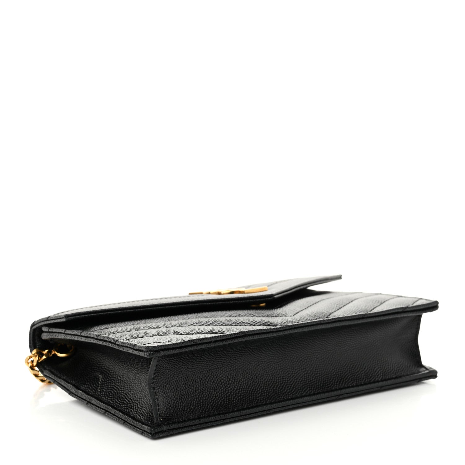 Saint Laurent Grain De Poudre Matelasse Chevron Monogram Envelope Chain Wallet Black 4 of 15