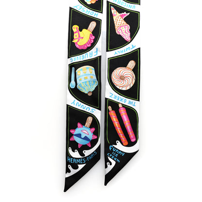 Hermes Silk Funny Ice Cream Twilly Black White Multicolor 2 of 4