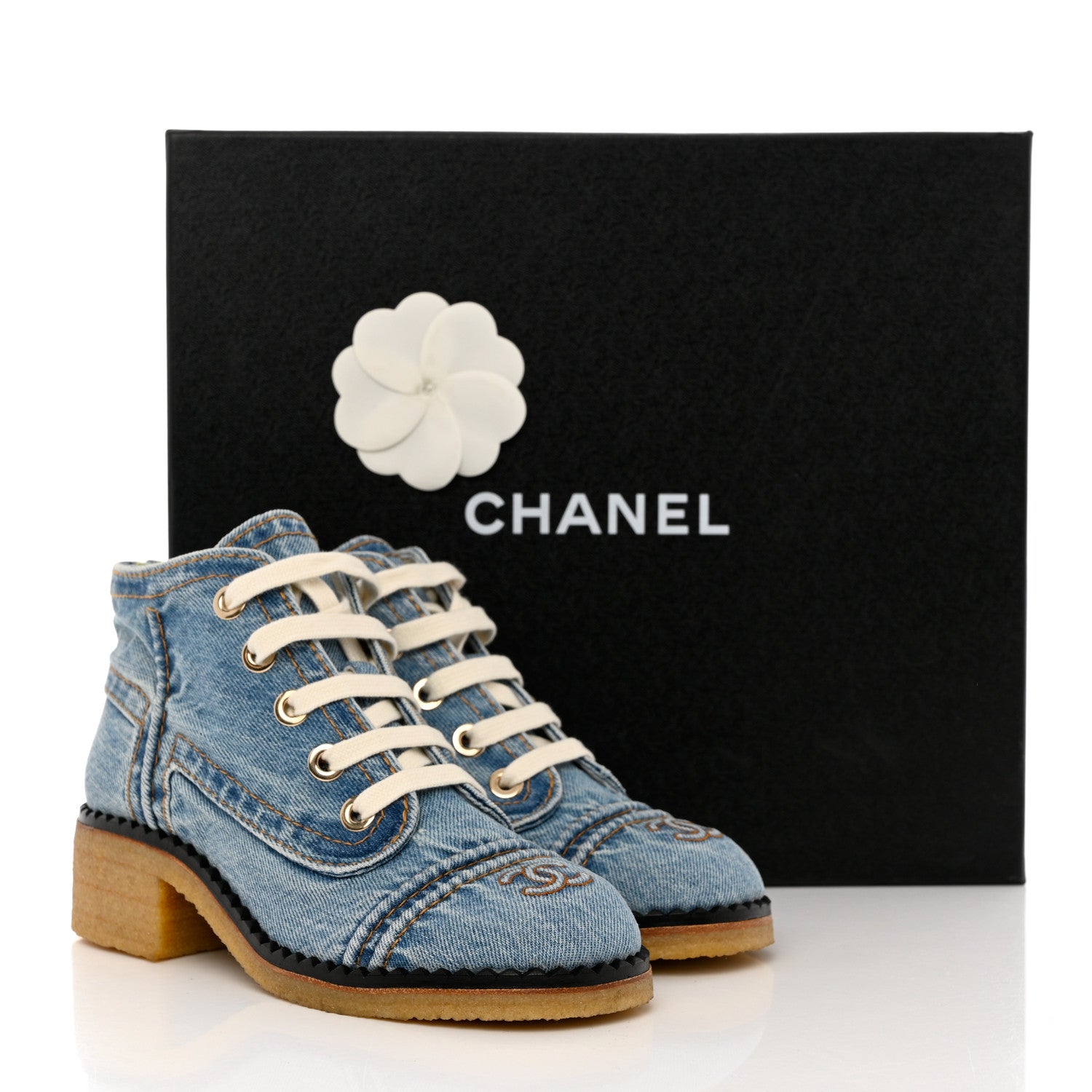 Chanel Denim Lace Up Boots 35 Light Blue 9 of 9