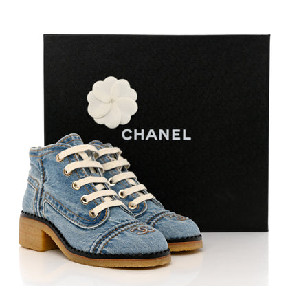 Chanel Denim Lace Up Boots 35 Light Blue 9 of 9