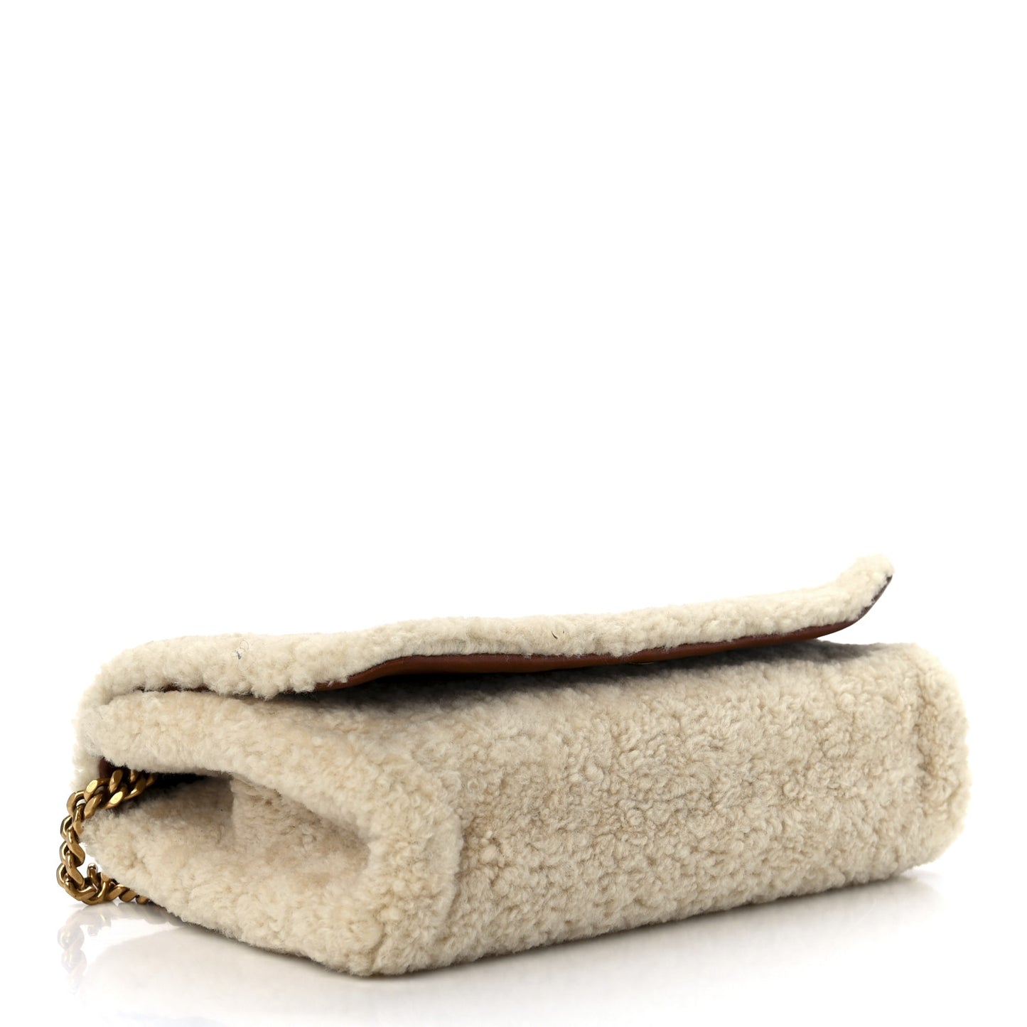 Shearling Small Monogram Kate Satchel Beige